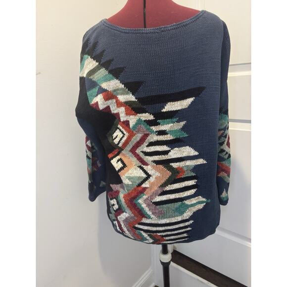 Peruvian Connection South Western Pattern Sweater, Cotton, XL - Picture 5 of 6